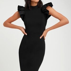 Lulus Stylish Splendor Black Backless Ruffle Bodycon Midi Dress - Size XS
